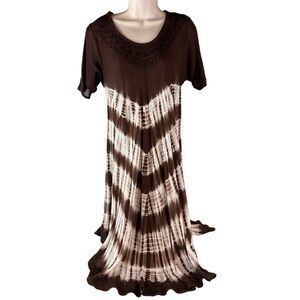 Advance Apparel Women Free Size Dress Grunge Boho Brown Embroidery Flowy (720